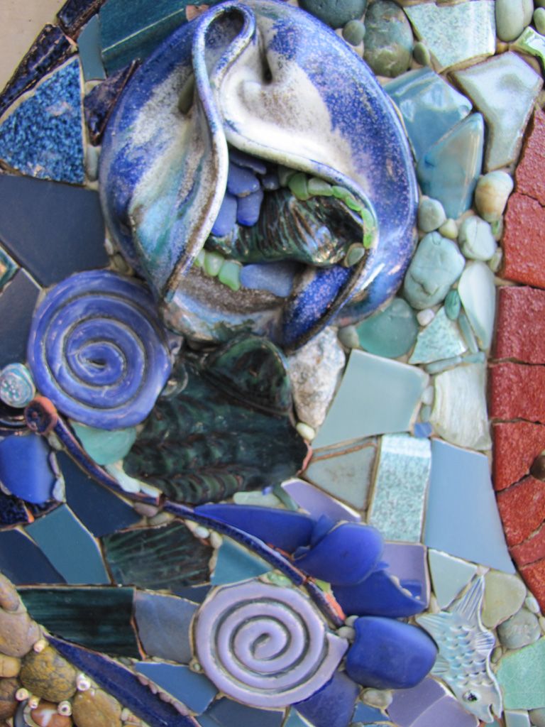#4 Ritter wall mosaic, mixed media mosaic, 9ftH x 8ft 6inW, Jan 2013, San Luis Obispo, Ca.