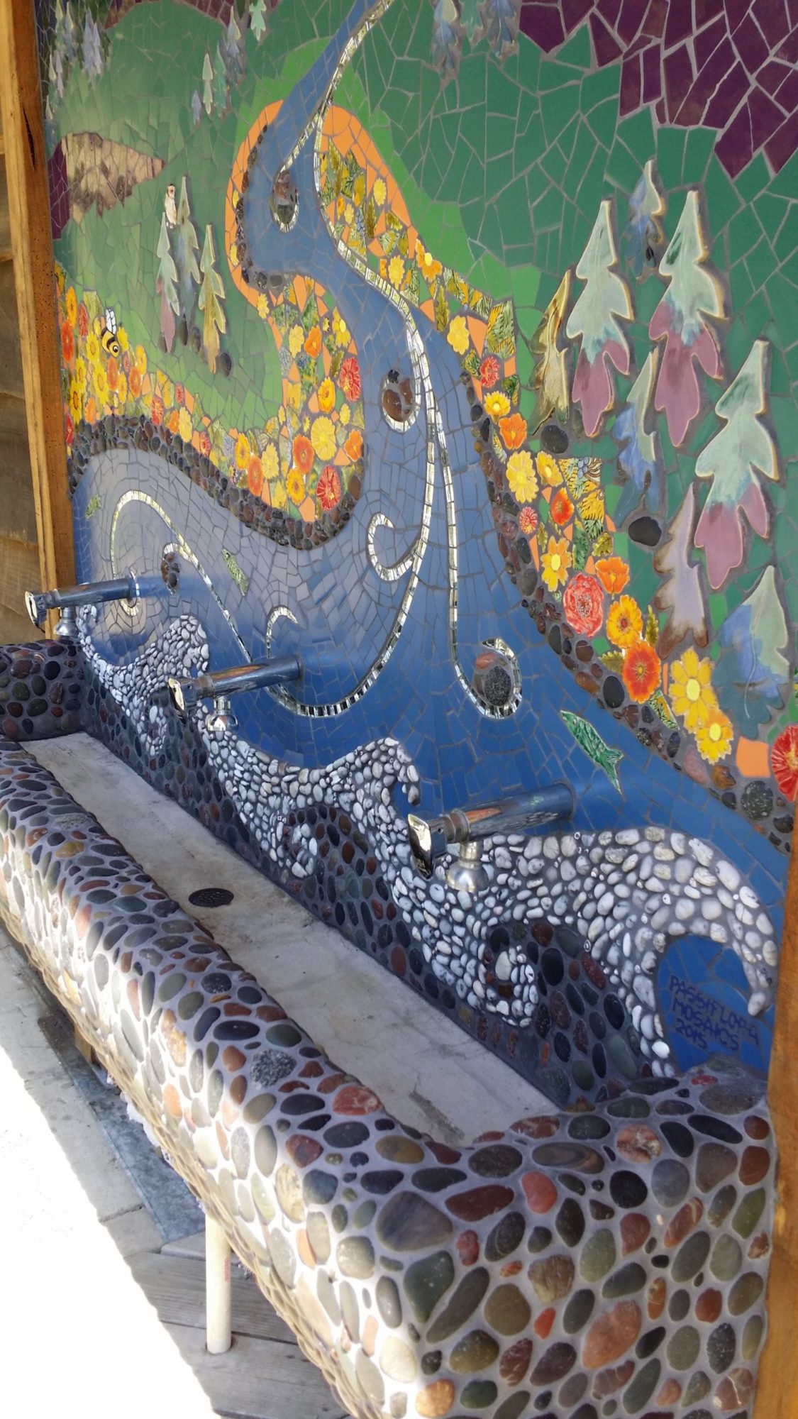 Passiflora Mosaics 7' x 6' mosaic watershed mural for Camp Ocean Pines, Ca.
