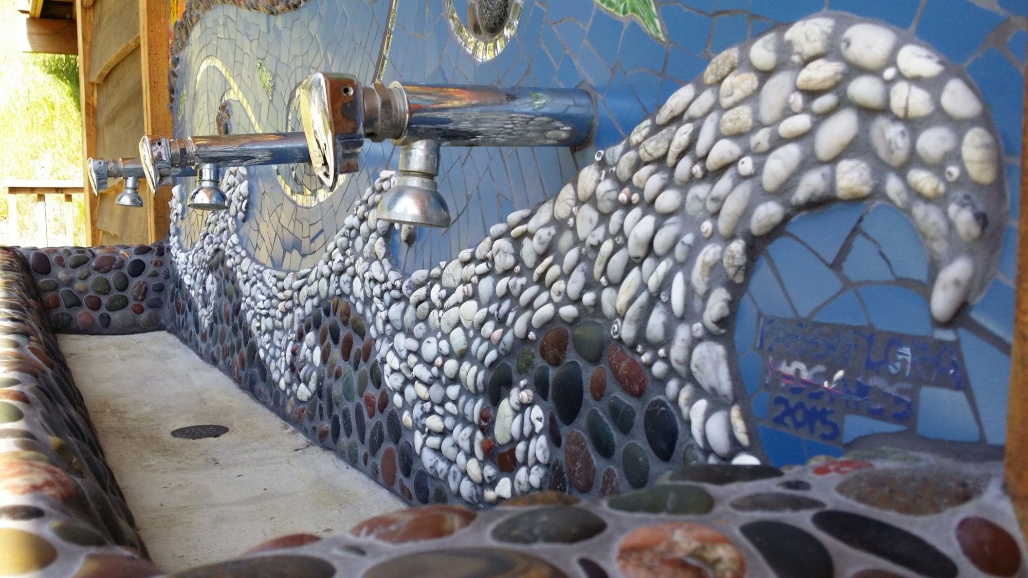 Passiflora Mosaics 7' x 6' mosaic watershed mural for Camp Ocean Pines, Ca.